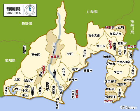 静岡県の地図　大井川の位置