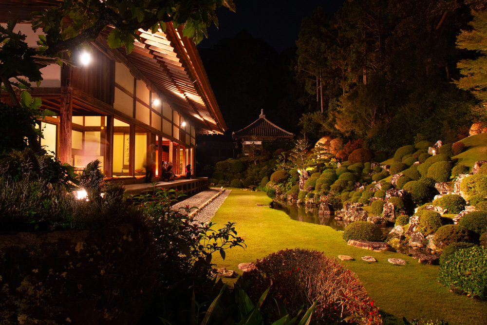 夜の龍潭寺の庭園