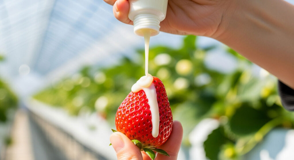 練乳をかけるいちご