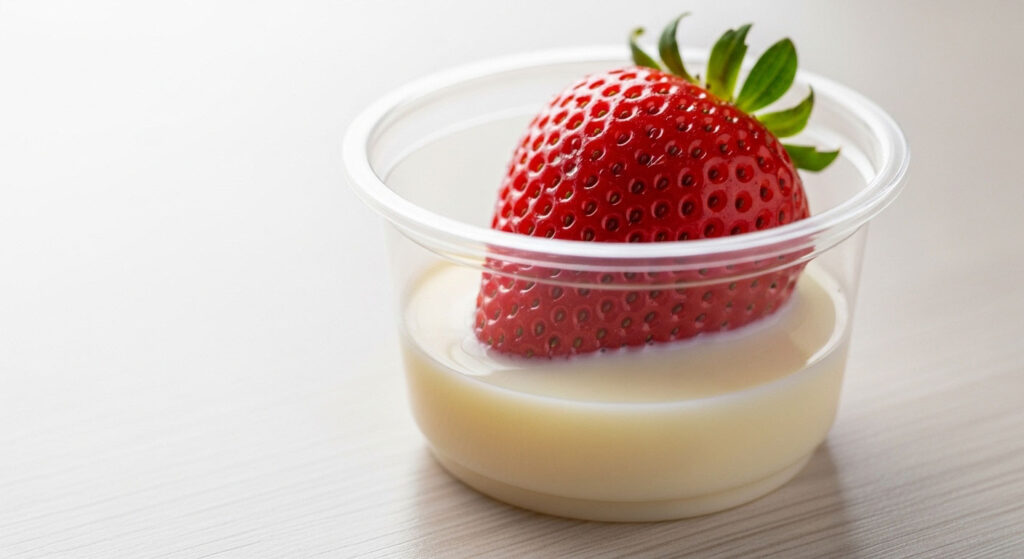 練乳カップに入ったいちご